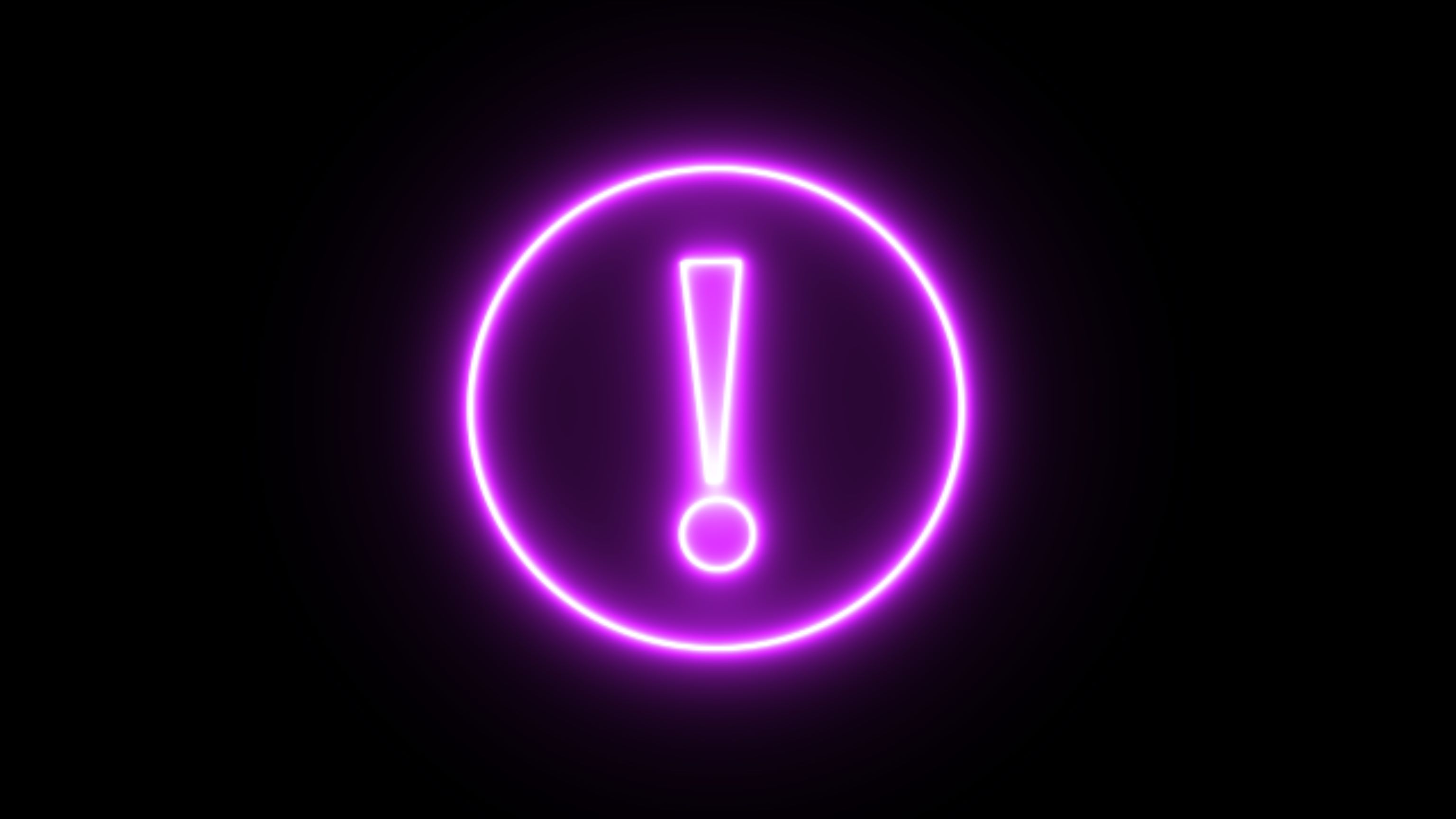 Vibrant purple neon exclamation point glows on black background, signifying a purple alert for a missing person with a cognitive disability.